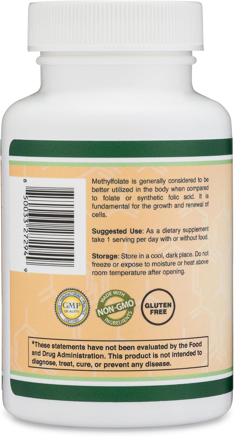Methylfolate 1,000 mcg, 120 Capsules - Third-Party Tested Active Folate Food Supplement - görsel 4