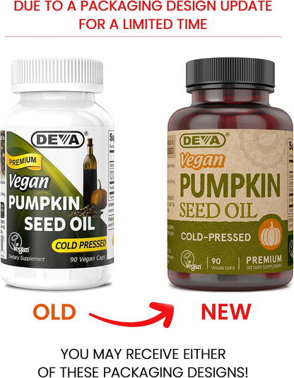 DEVA Nutrition Vegan Pumpkin Seed Oil 500 mg, Cold-Pressed and Unrefined - 90 Capsules, 1 Pack