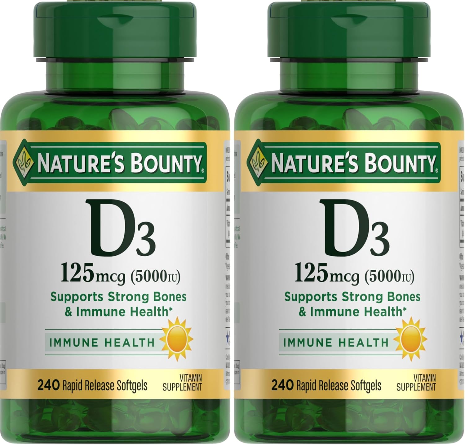 Nature's Bounty Vitamin D3 5000 IU Softgels, Rapid Release, Immune Support, 150 Count - görsel 7