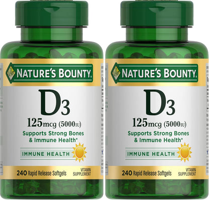 Nature's Bounty Vitamin D3 5000 IU Softgels, Rapid Release, Immune Support, 150 Count