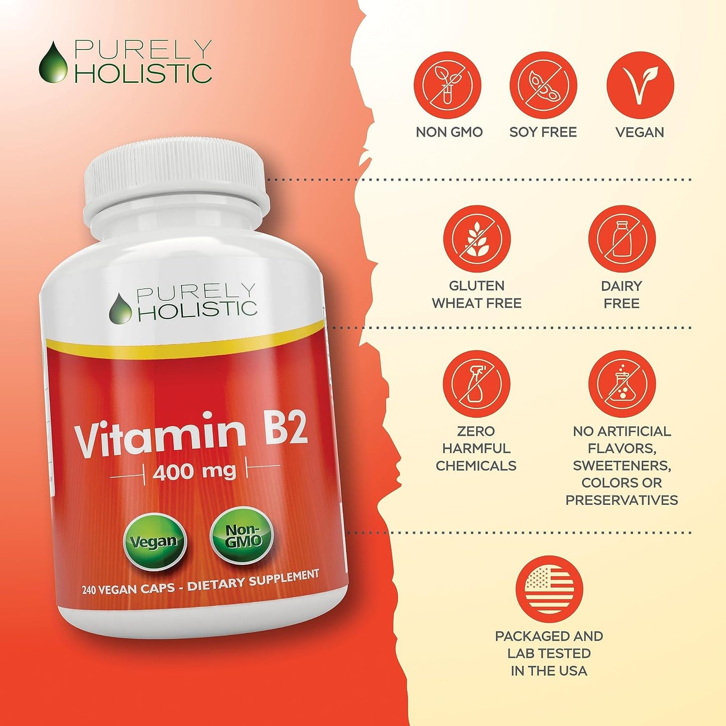 Purely Holistic Vitamin B2 Riboflavin 400mg - 240 Vegan Capsules (8 Month Supply) - görsel 7