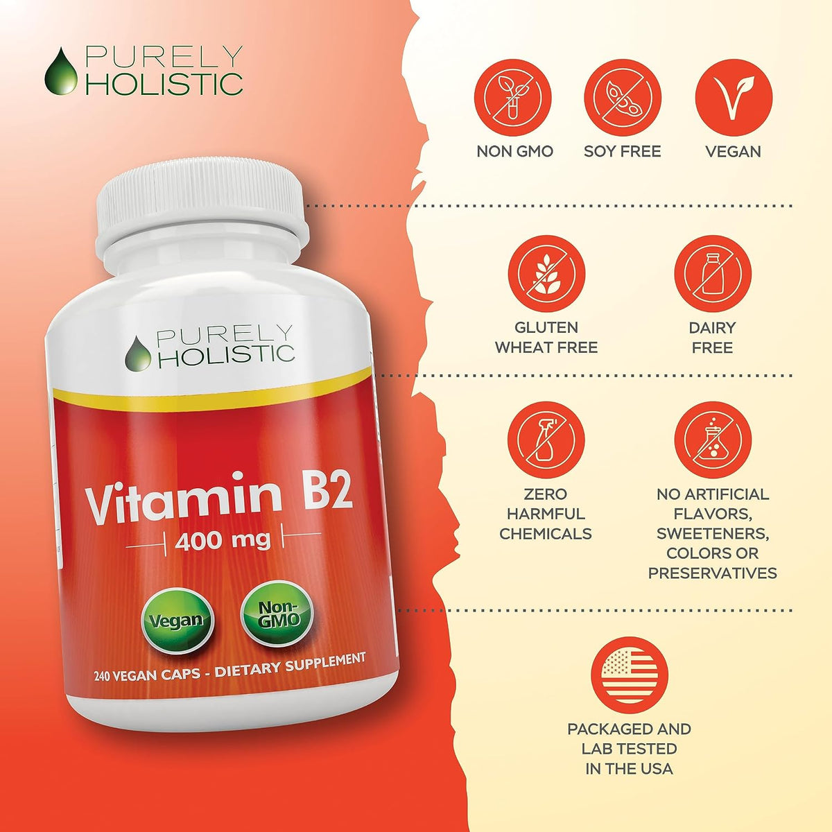 Purely Holistic Vitamin B2 Riboflavin 400mg - 240 Vegan Capsules (8 Month Supply) - görsel 7
