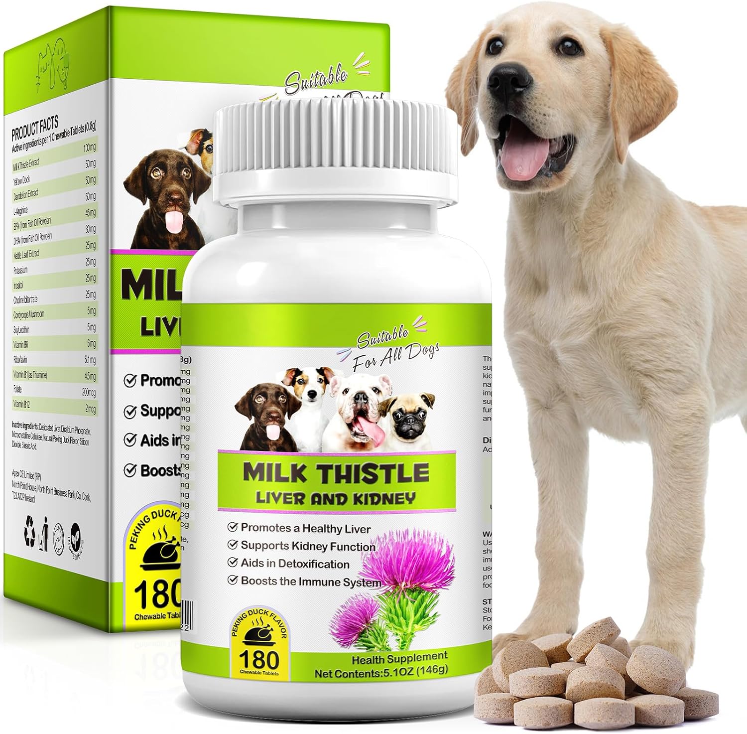 Milk Thistle for Dogs – 180 Chewable Tablets – Natural Liver Support for Pets - görsel 1