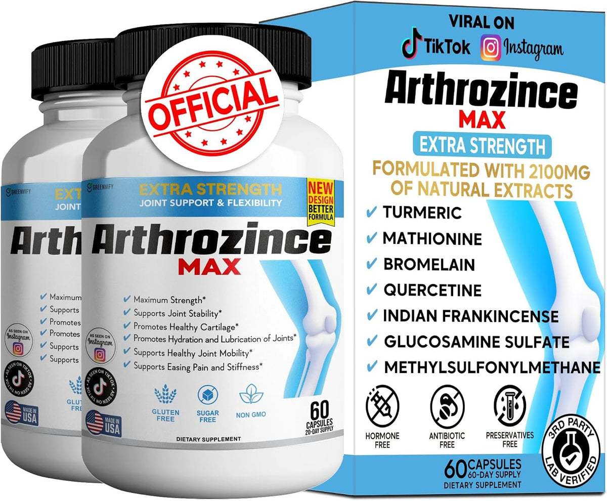 GREENVIFY Arthrozince Max Extra Strength Joint Support – Glucosamine Sulphate, Chondroitin, MSM, Boswellia, Turmeric – 60 Capsules - görsel 10