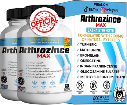 GREENVIFY Arthrozince Max Extra Strength Joint Support – Glucosamine Sulphate, Chondroitin, MSM, Boswellia, Turmeric – 60 Capsules
