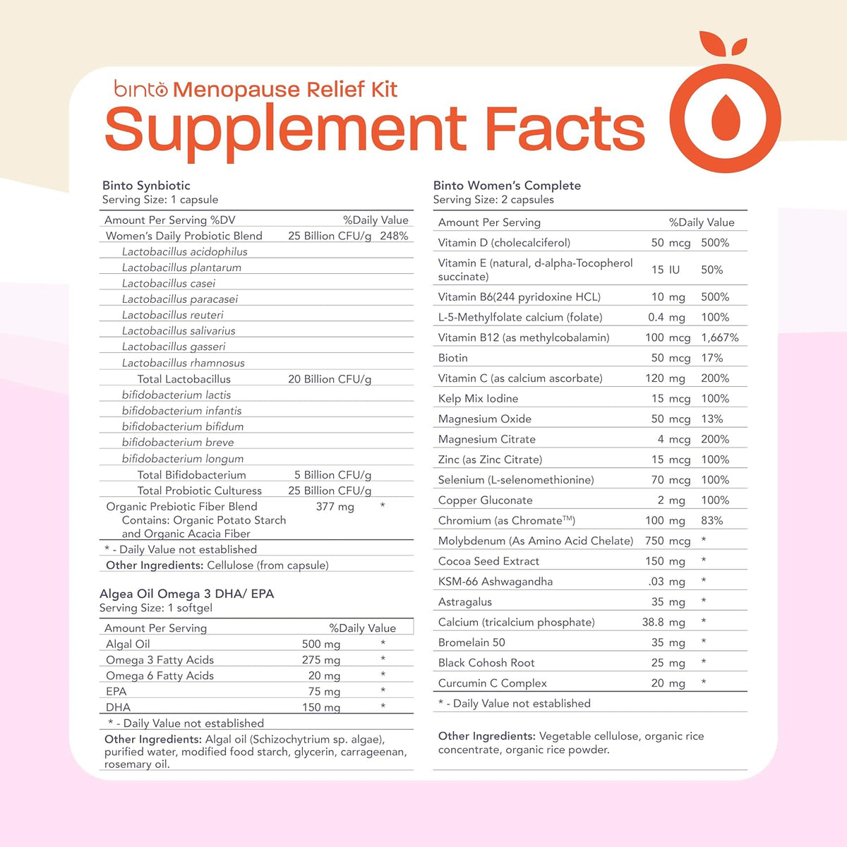 Binto Complete 4-in-1 Multi-Symptom Menopause Relief Kit – 30-Day Supply – Multivitamins with Omega-3, Ashwagandha and Probiotics/Prebiotic Fibre Blend – Non-GMO - görsel 2