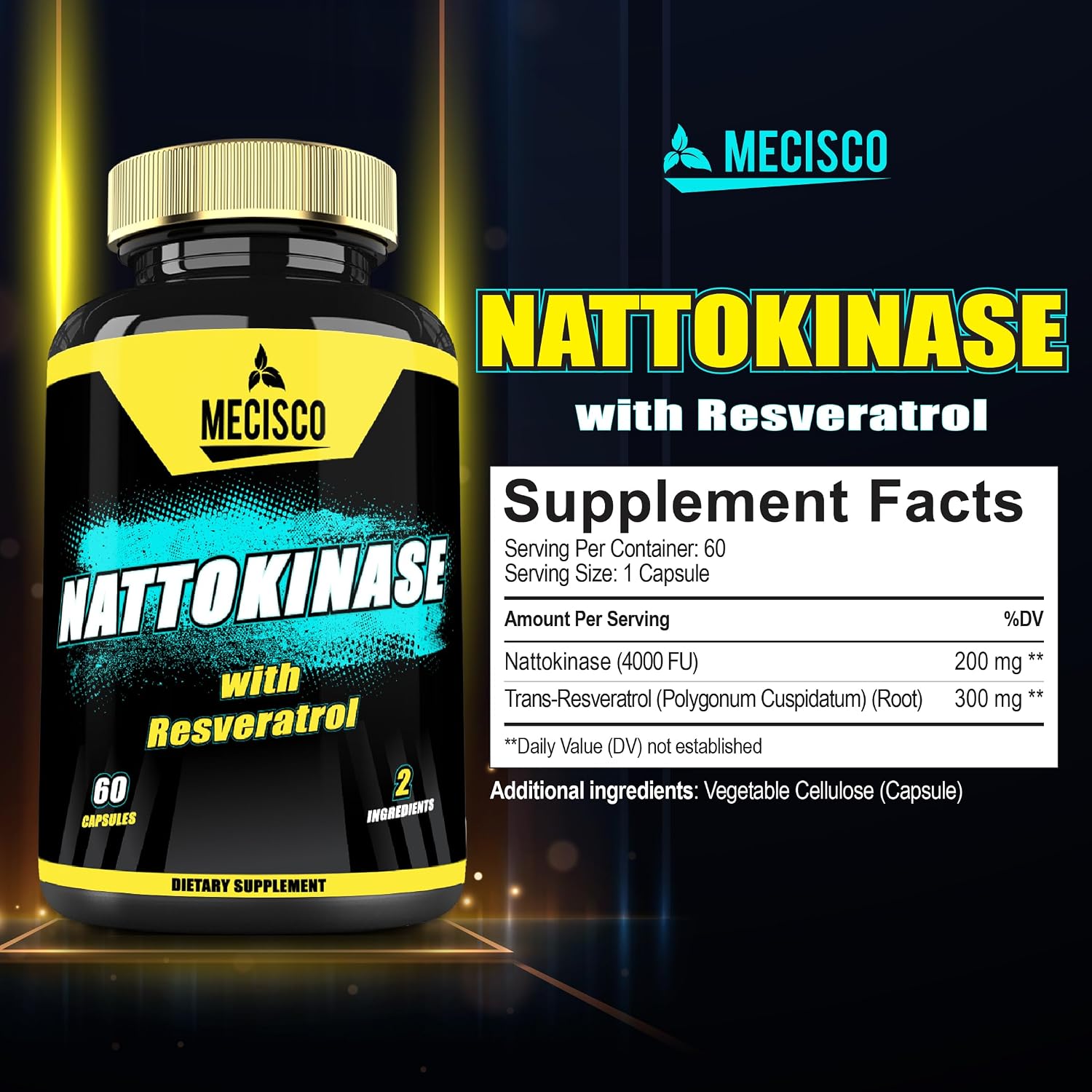Mecisco Nattokinase Supplement with Trans-Resveratrol - 60 Capsules - görsel 2