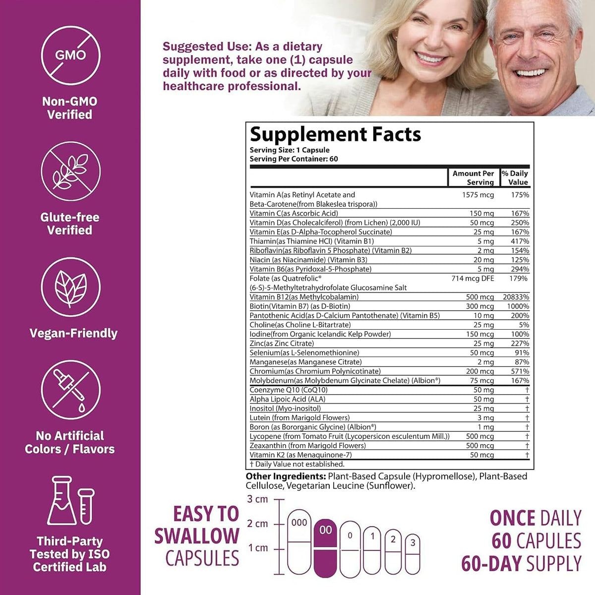 NatureGenX Just One Daily Methylated Multivitamin - Iron-Free, Methyl B12 & Quatrefolic Methylfolate, 120 Vegan Capsules (4-Month Supply) - görsel 5