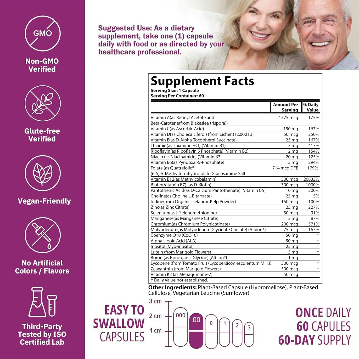 NatureGenX Just One Daily Methylated Multivitamin - Iron-Free, Methyl B12 & Quatrefolic Methylfolate, 120 Vegan Capsules (4-Month Supply) - görsel 5