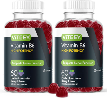 Viteey Vitamin B6 Gummies | Energy, Nerve & Mood Support - 100mg, Vegan, Gluten-free - 60 Gummies