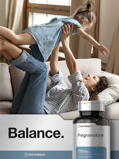 Horbäach Pregnenolone Supplement, 100 mg, 180 Quick-Release Capsules – Non-GM & Gluten-Free
