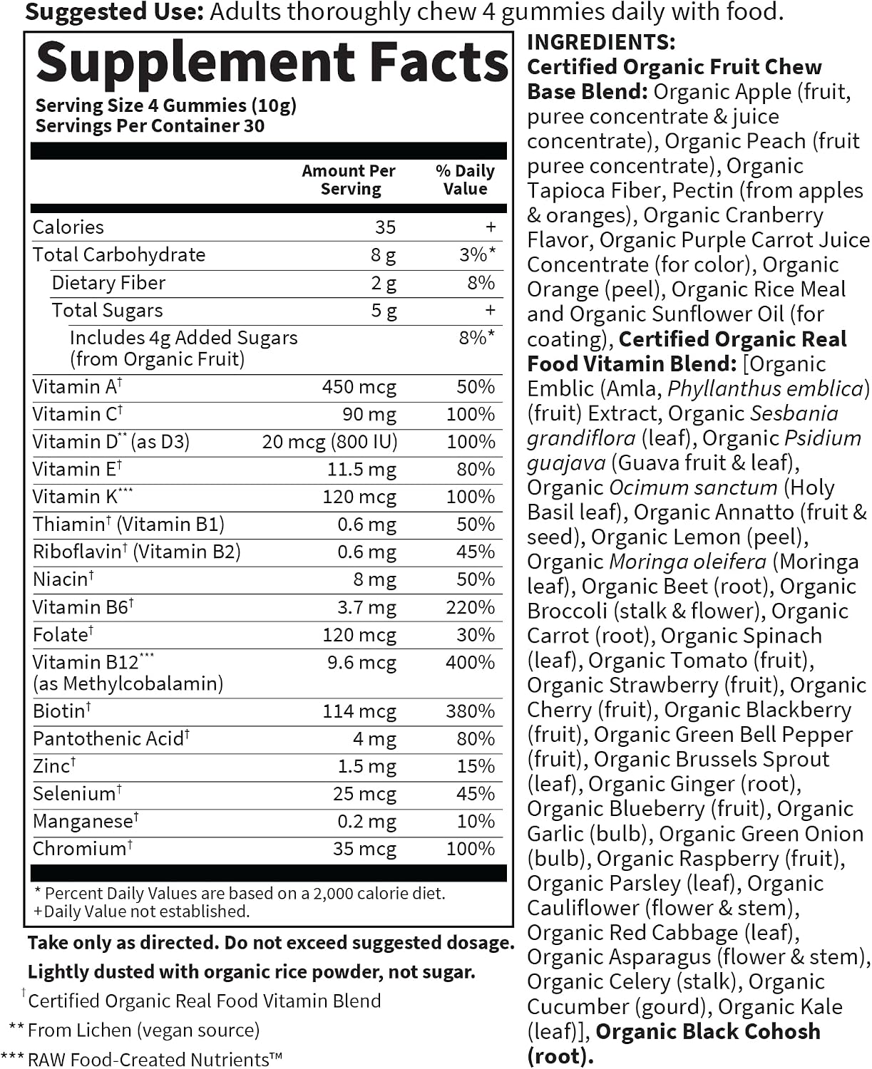 Garden of Life Organics Women 40+ Gummy Vitamins - Berry - Certified Organic, Non-GMO, Vegan, Kosher Complete Multi - Methyl B12, C & D3 - Gluten, Soya & Dairy-free, 120 Real Fruit Gummies - görsel 5
