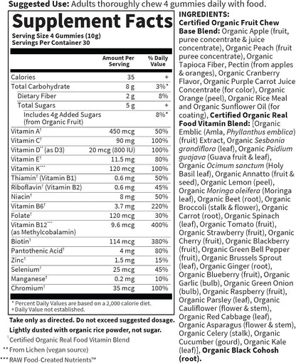 Garden of Life Organics Women 40+ Gummy Vitamins - Berry - Certified Organic, Non-GMO, Vegan, Kosher Complete Multi - Methyl B12, C & D3 - Gluten, Soya & Dairy-free, 120 Real Fruit Gummies
