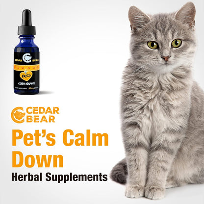 Cedar Bear Pet’s Calm Down - Natural Herbal Supplement for Stress Relief, for Cats, Dogs, Birds & Exotic Pets, 60 ml
