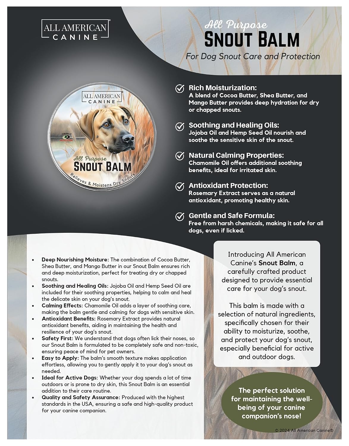 All American Canine Snout Balm with Cocoa, Shea and Mango Butter for Dog Snout Care and Protection - görsel 5