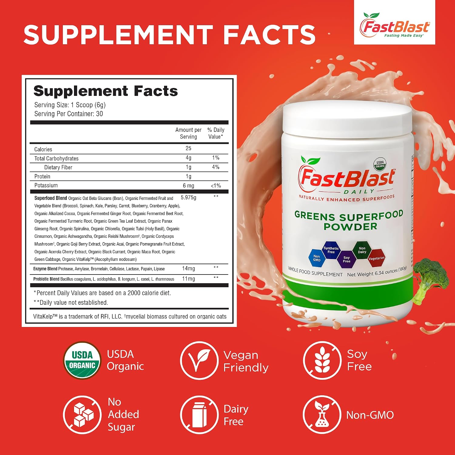 FastBlast Organic Super Greens Powder – Over 30 Superfoods with Probiotics, 180g - görsel 4