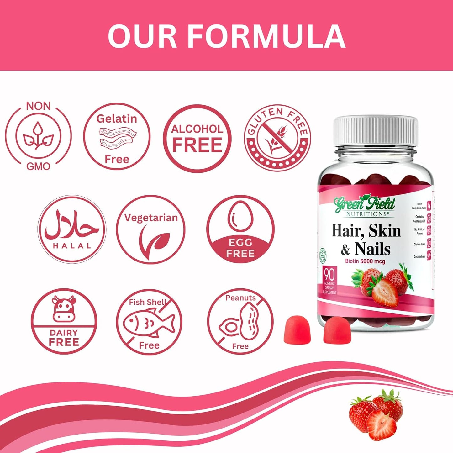 Greenfield Nutritions Halal Biotin Gummies for Hair, Skin and Nails | 5000 mcg | 90 Gummies - görsel 4