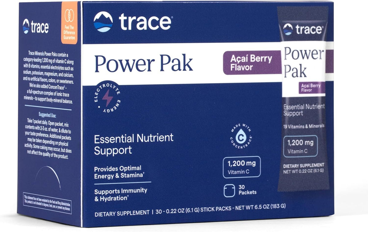 Trace Minerals Power Pak Electrolyte Powder Sachets - Acai Berry - 30 Sachets - görsel 1