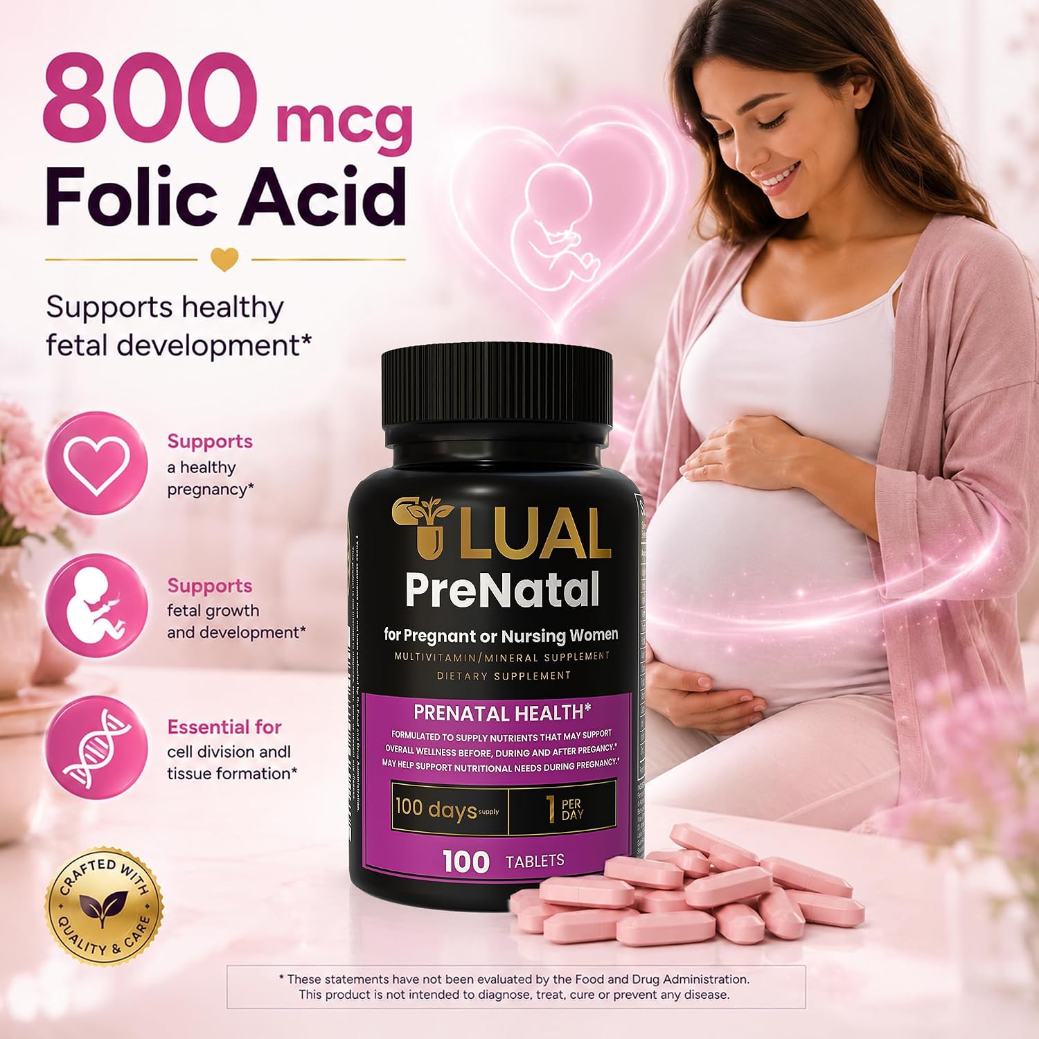 LUAL Prenatal Multivitamin with Folic Acid & Iron | 100 Tablets - görsel 7
