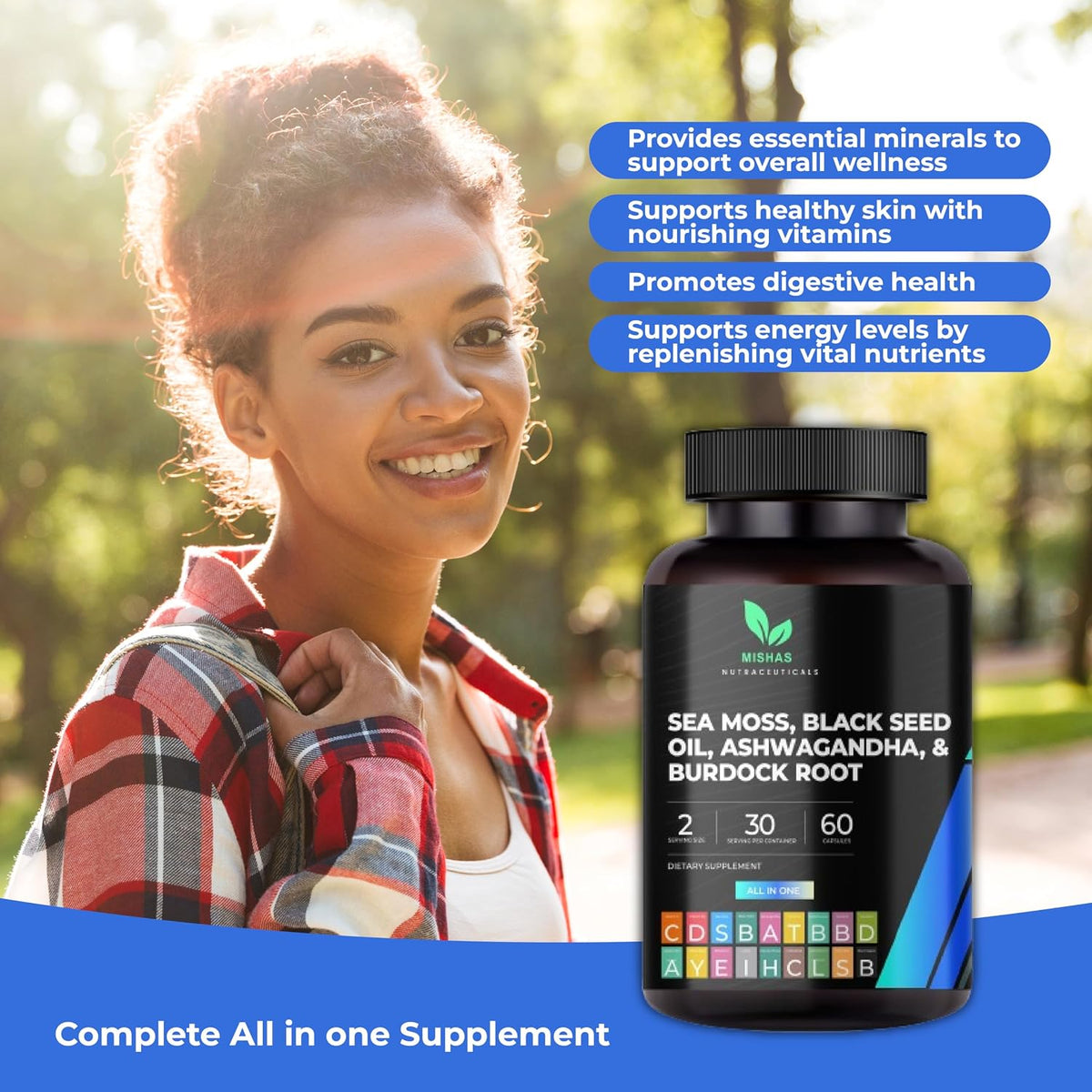 Mishas Nutraceuticals Sea Moss Blend with Black Seed Oil, Ashwagandha, Turmeric, Bladderwrack, Burdock Root, Vitamin C & D3, Elderberry, Manuka, Dandelion, Yellow Dock, Iodine, Chlorophyll & ACV - görsel 3