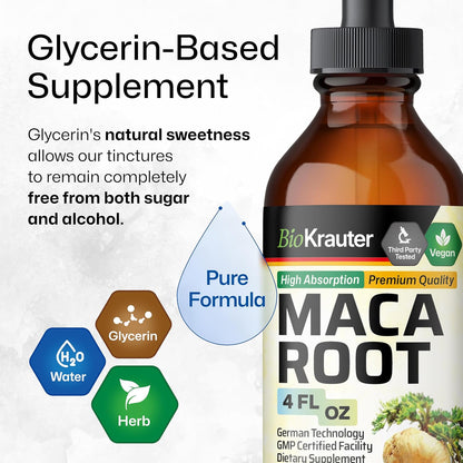 BIO KRAUTER Maca Root Liquid Drops - Vegan, Alcohol-Free, 680 mg, 120 ml (56-Day Supply)