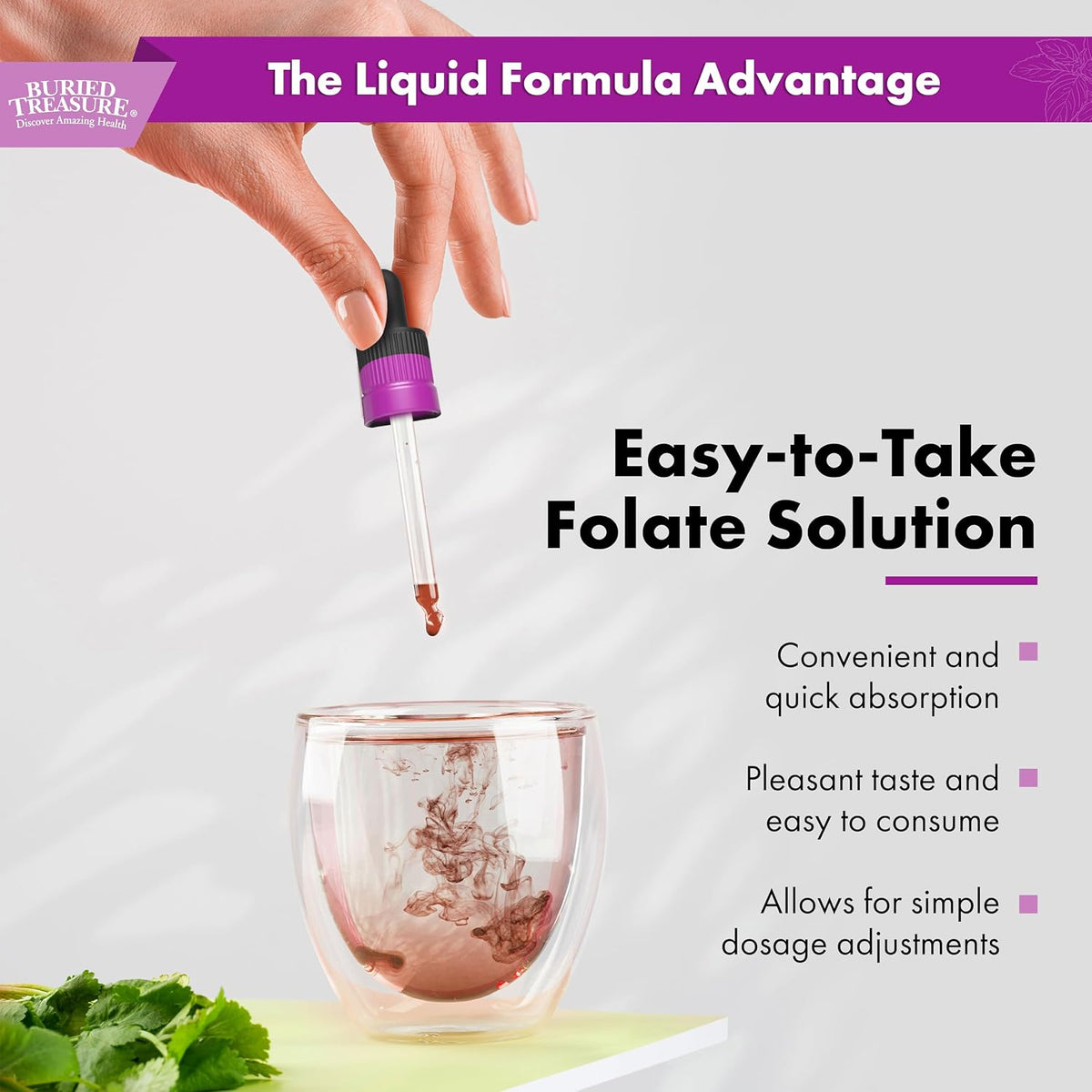 Buried Treasure Folate Drops - Methylated B-9 (Calcium L-5-Methyltetrahydrofolate), 500 mcg, Vegan, 120 Servings - görsel 3