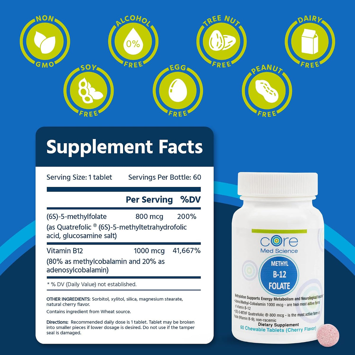 Core Med Science Methyl B12 Folate Supplement – 5-MTHF Lozenges for Mood, Cognitive Function and Heart Health - görsel 3