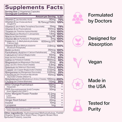 Ladywell Prenatal Multivitamin – DHA, Folate & Iron – 60 Capsules