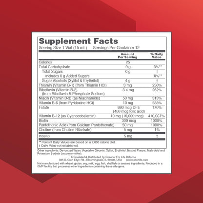 PROTOCOL FOR LIFE BALANCE Nutri-Dose B-12 10,000mcg Liquid Vitamin B12 - with Folate & Biotin, 12 Vials