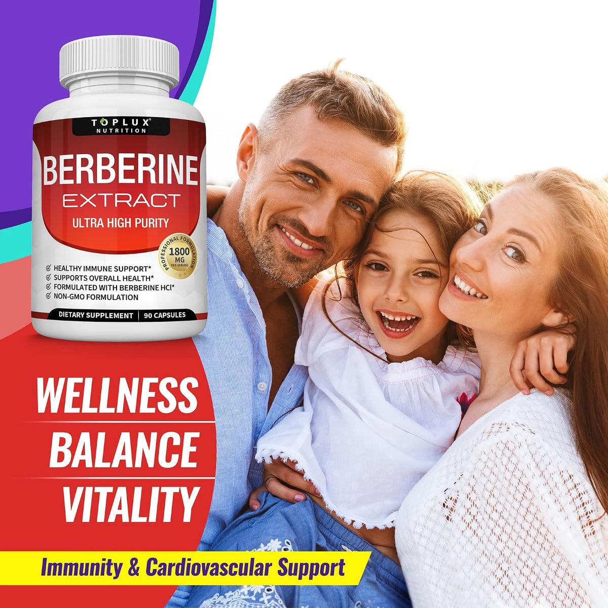 Toplux Berberine Supplement 1800mg - Berberine HCl 97% Purity, High Potency, 90 Capsules - görsel 6