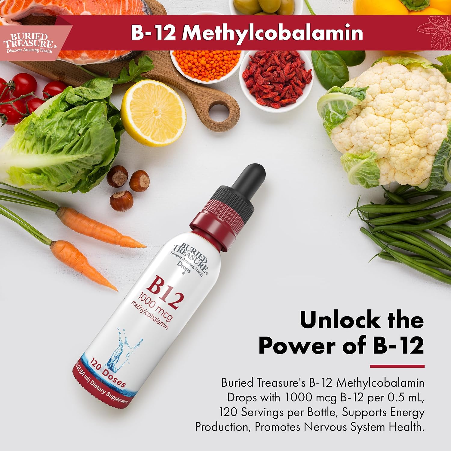 Buried Treasure B12 Drops - 1000mcg Methylcobalamin Sublingual B12, Vegan, 60 ml - görsel 6