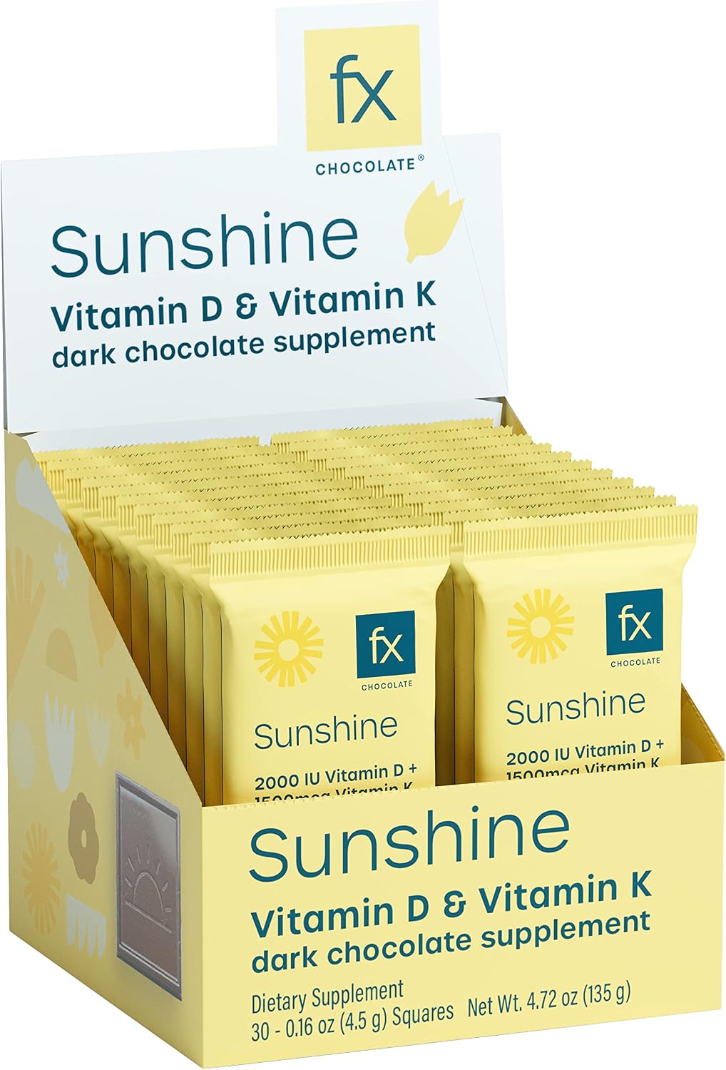 Fx Chocolate Sunshine - Vitamin D Sugar-Free Chocolate with 2000 IU D3 and Vitamin K, Keto-Friendly (30 Pieces) - görsel 1
