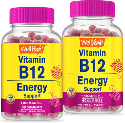 WellYeah Vitamin B12 1000mcg Gummies - for Energy, Mood, Metabolism and Immune System Support - Vegan Friendly and Gluten-Free, GM-Free and Health care Professional Recommended - 60 Gummies