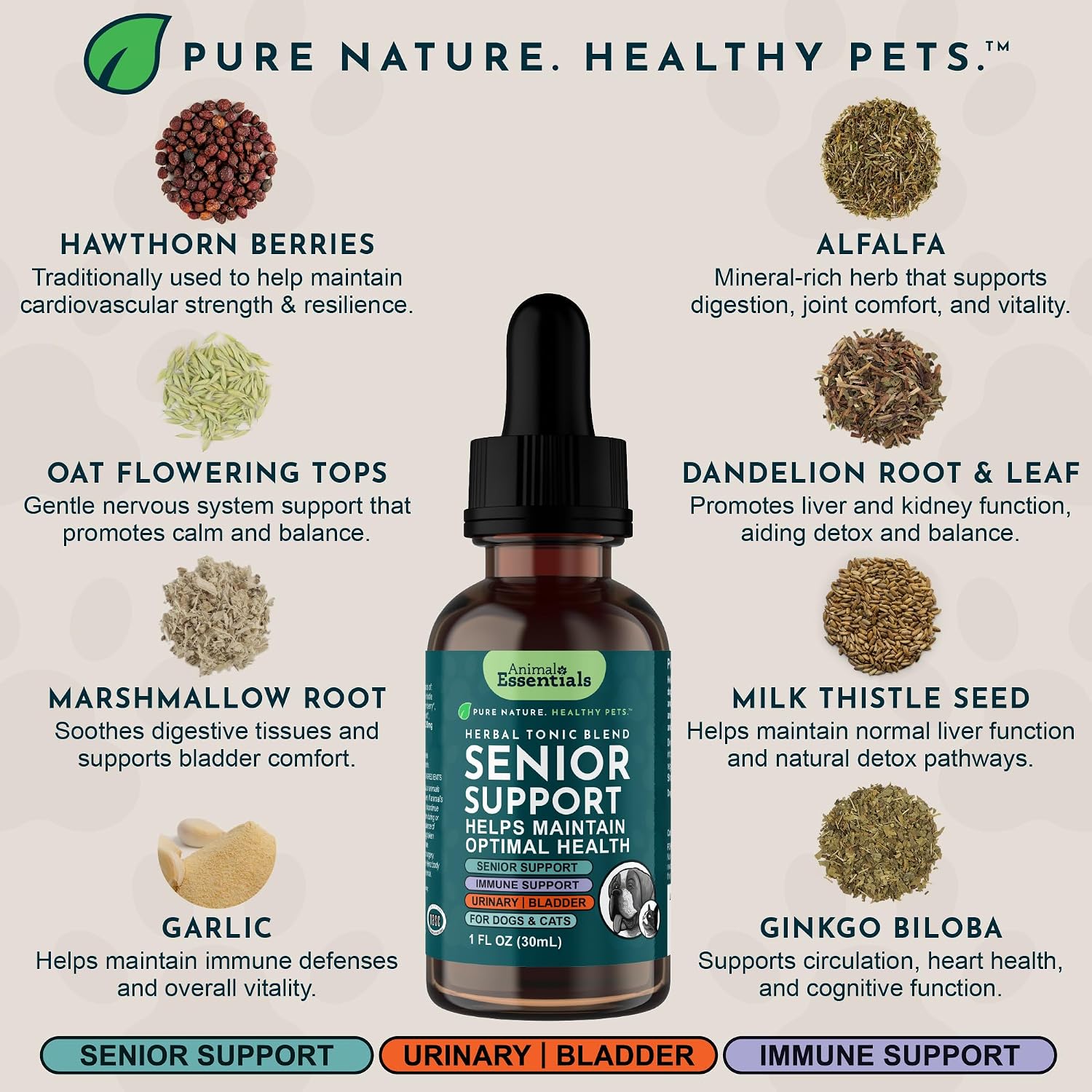 Animal Essentials Senior Support for Dogs & Cats Supplement - Milk Thistle & Herbal Blend, 30 ml - görsel 4