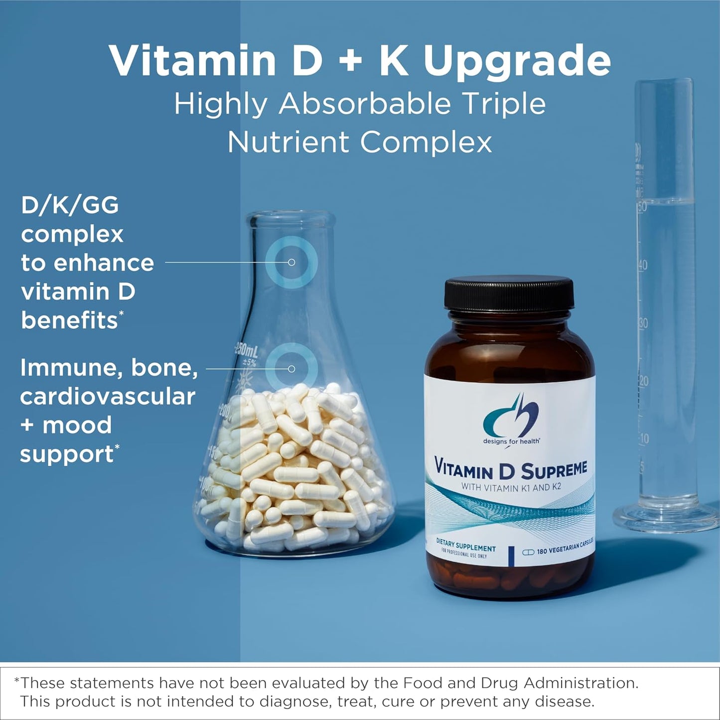 Designs for Health Vitamin D Supreme - Vitamin D3 5000 IU with K2 MK-4 & GG, 180 Capsules - görsel 2