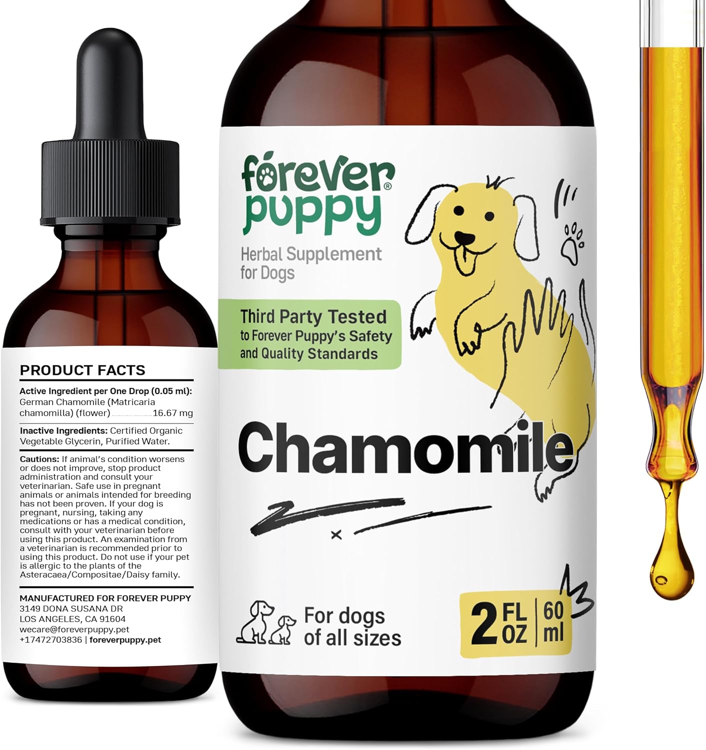 Forever Puppy Chamomile Drops for Dogs - Liquid Chamomile Extract for Gas Relief & Gut Cleanse Support - Digestive Health Liquid Supplement for Dogs of All Breeds & Sizes - 60 ml - görsel 1