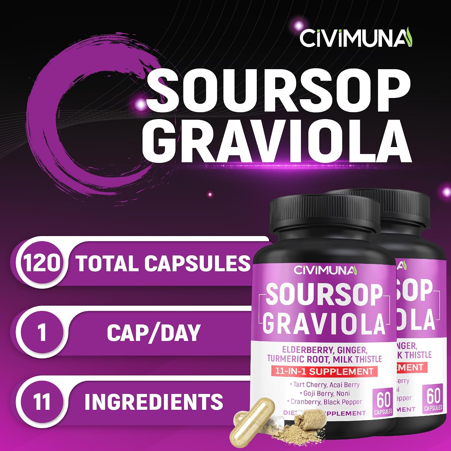 CIVIMUNA Wormwood Capsules with Wormwood, Black Walnut Leaves, Quassia and More - 120 Capsules (Pack of 2) - görsel 2