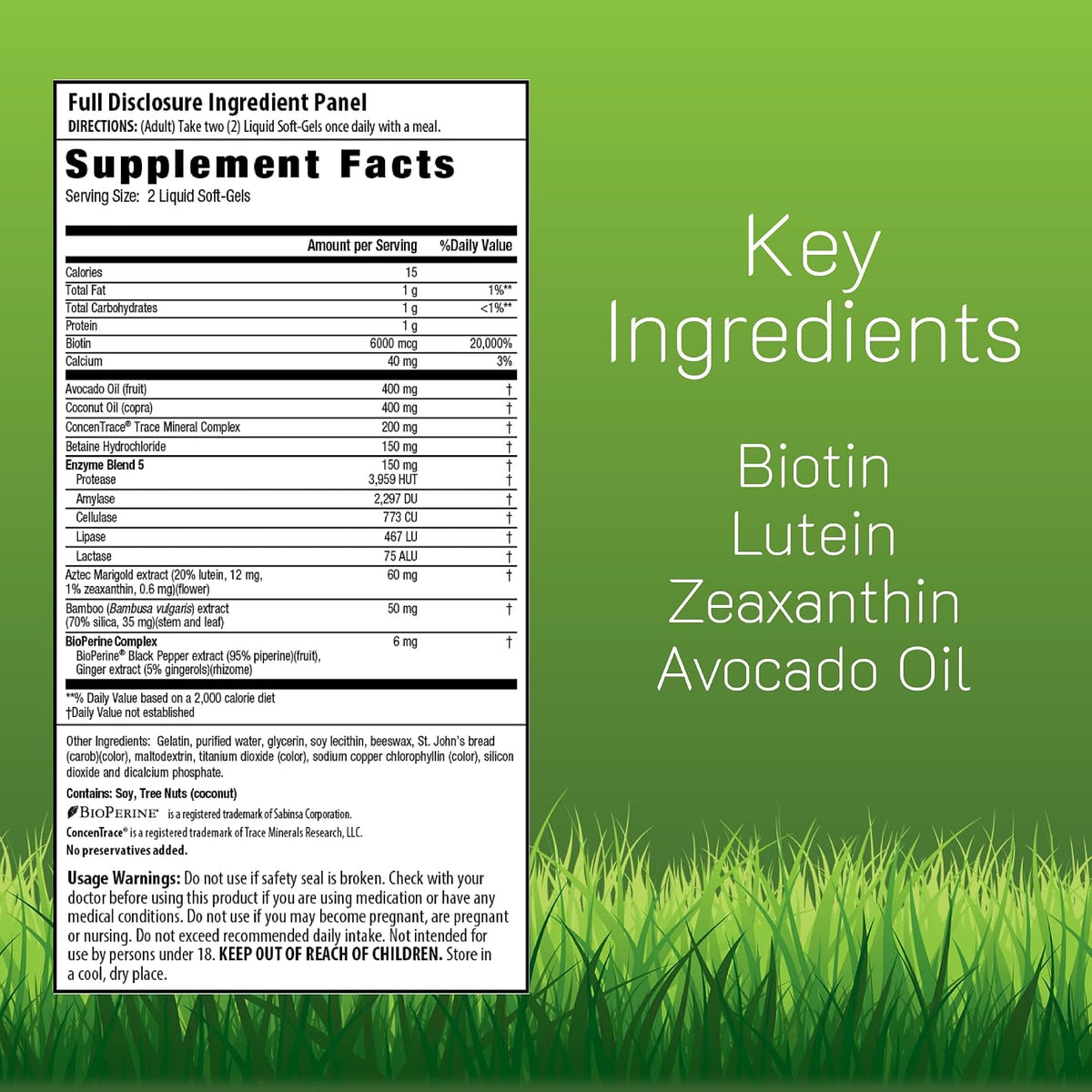 Irwin Naturals Biotin-6000 - Supports Strength & Protection for Hair & Nails with Avocado Oil, Coconut Oil, Lutein & Zeaxanthin - 60 Liquid Softgels - görsel 2