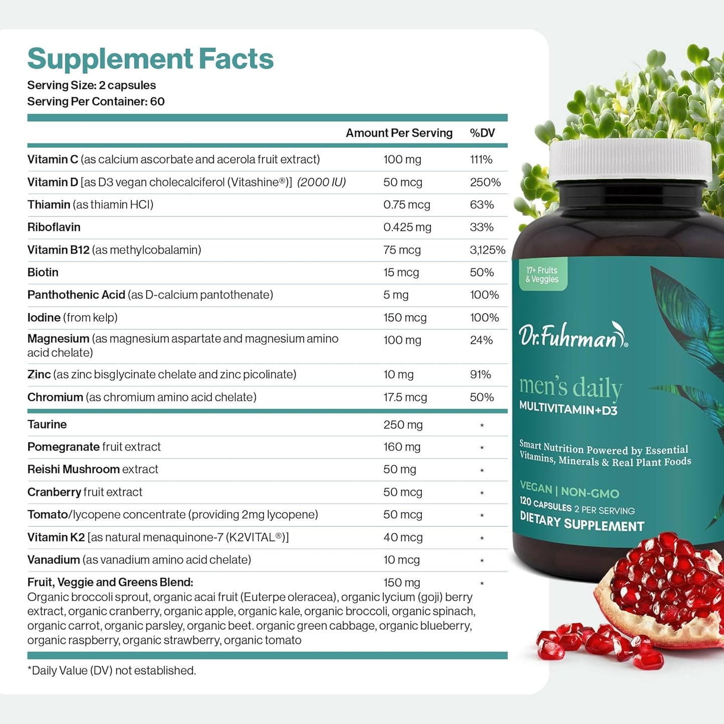 Dr. Fuhrman Men's Daily Multivitamin with D3 & B12 - 2 Month Supply - görsel 4