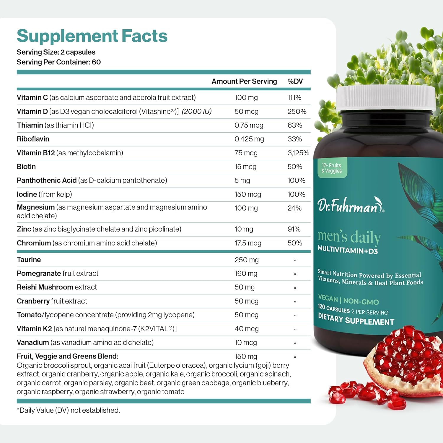 Dr. Fuhrman Men's Daily Multivitamin with D3 & B12 - 2 Month Supply - görsel 4