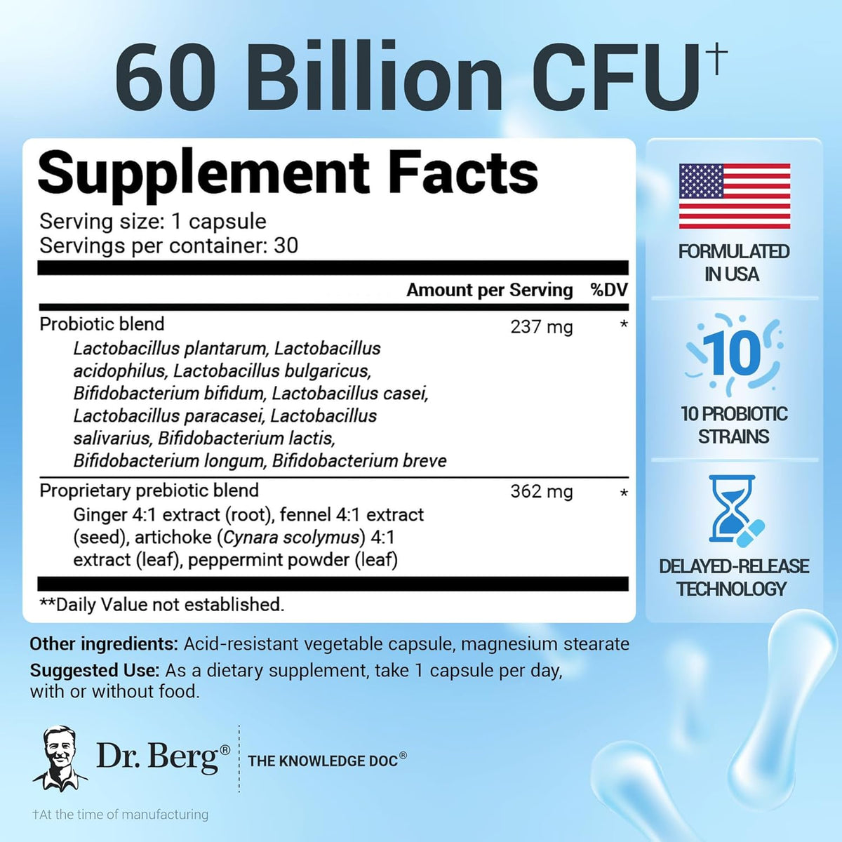 Dr. Berg Probiotic Supplement - 60 Billion CFUs - 30 Capsules - görsel 2