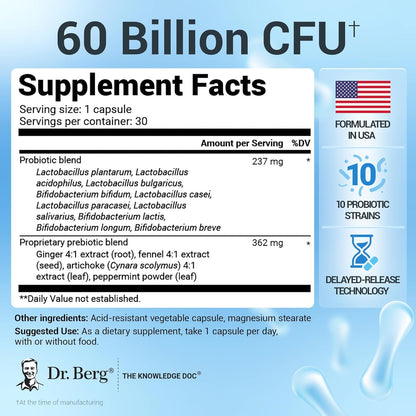 Dr. Berg Probiotic Supplement - 60 Billion CFUs - 30 Capsules