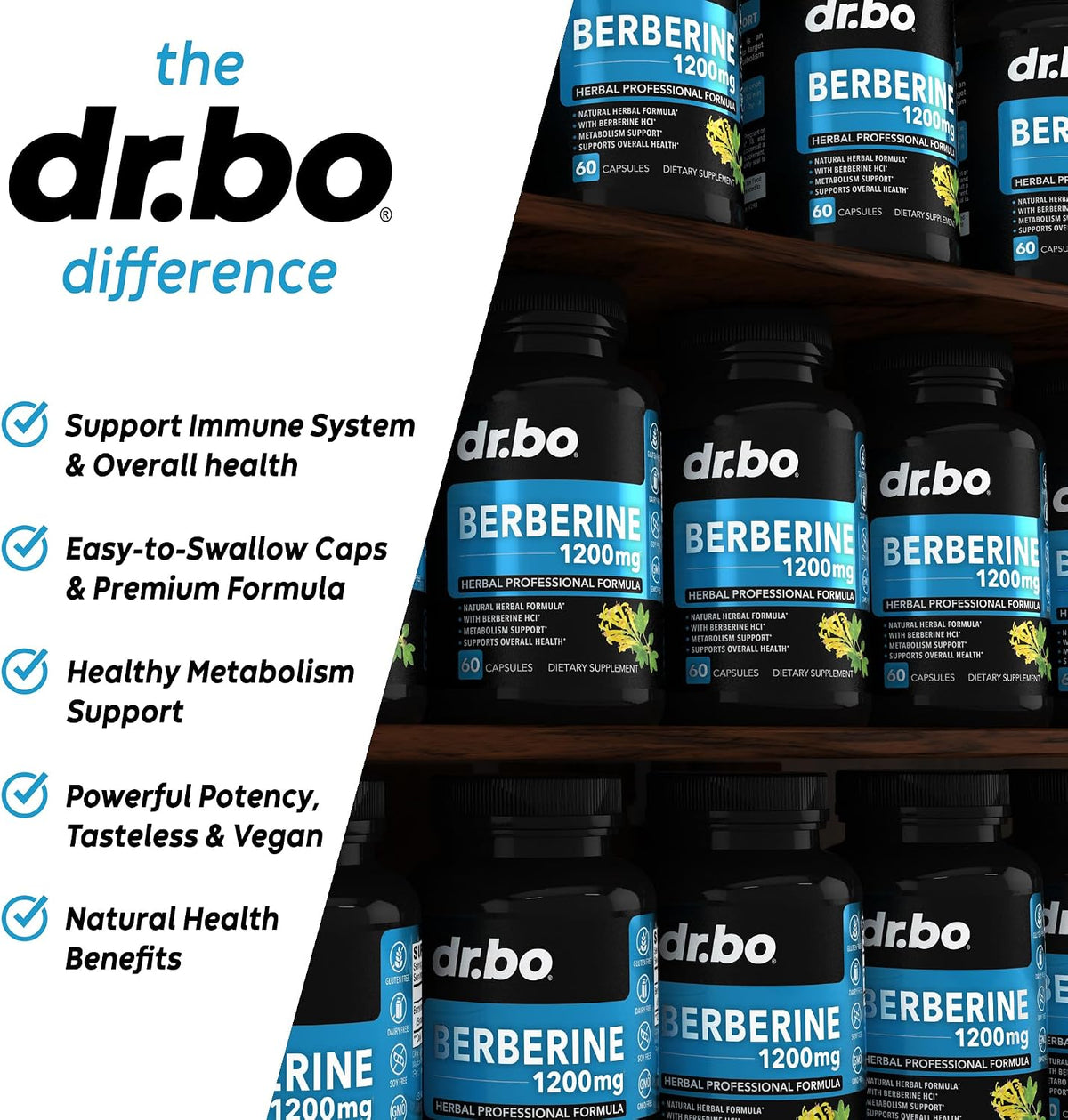 Berberine HCL 1200mg Capsules | Metabolic Support Supplement | DR. BO - 60 Vegan Capsules - görsel 4