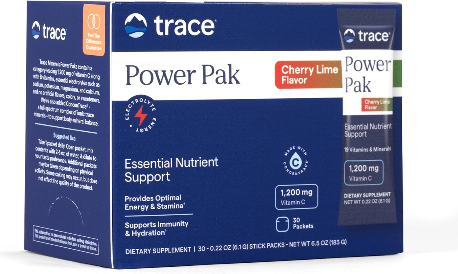 Trace Minerals Power Pak Multivitamin and Electrolyte Sachets - 1200 mg Vitamin C with 70+ Trace Minerals - Cranberry Flavour - 30 Sachets - görsel 8