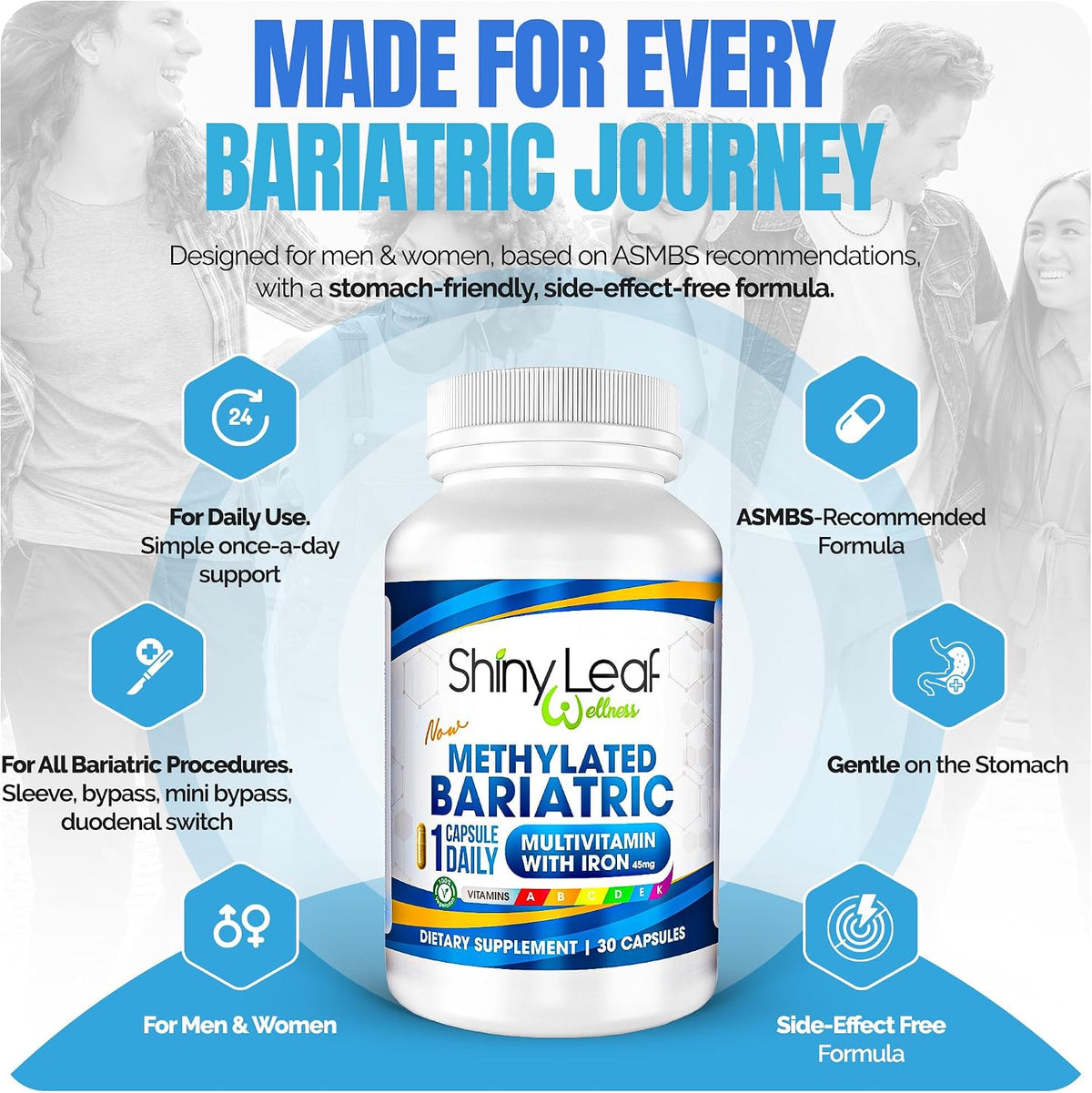 Shiny Leaf Methylated Bariatric Multivitamin with Iron 45mg – Once Daily Capsule, Made in the USA, ASMBS Compliant Bariatric Vitamins for Gastric Bypass & Gastric Sleeve, for Men and Women, GMP – 60 Capsules - görsel 6