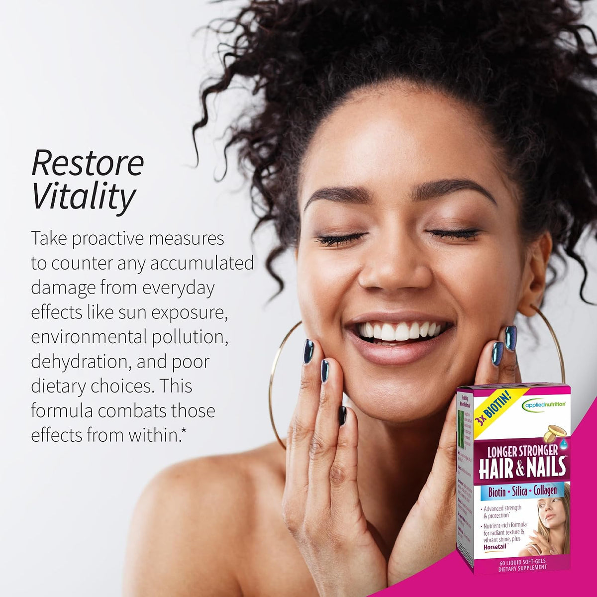 Applied Nutrition Longer Stronger Hair & Nails – 60 Liquid Softgels, Pack of 3 – Biotin, Silica & Collagen – 90 Servings - görsel 5