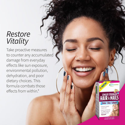 Applied Nutrition Longer Stronger Hair & Nails - Biotin, Silica & Collagen Liquid Soft-Gels - 180 Servings