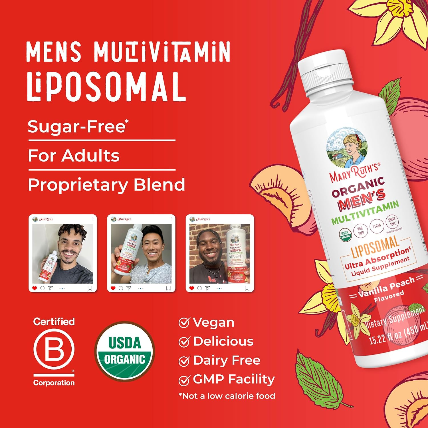 MaryRuth’s Multivitamin Liposomal for Men – Sugar Free Liquid Multivitamin with B Vitamins, D3, Omega 3 & 9 (15.22 fl oz) - görsel 8