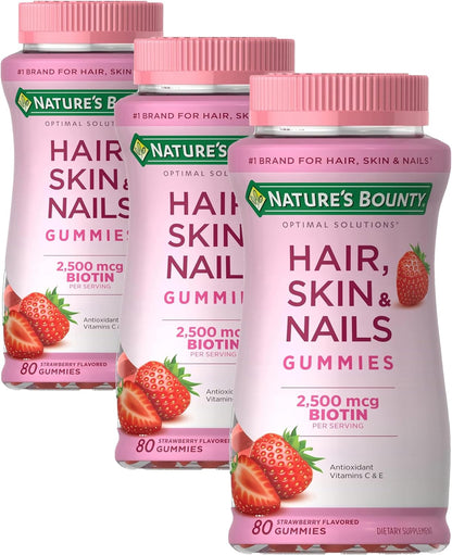 Nature's Bounty Hair, Skin & Nails Biotin Gummies - Strawberry Flavour - 2500 mcg - 140 Gummies (70 Servings)