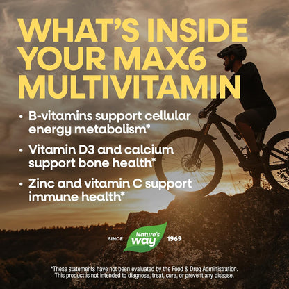 Nature's Way Alive! Max6 Potency Adult Complete Multivitamin with No Iron Added, Antioxidant Vitamins A, C, E, B-Vitamins Including Methylated B12 & Folate, Energy Metabolism Support, 90 Capsules